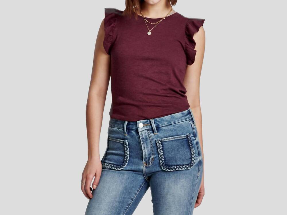 NEW ANOTHER LOVE danica ruffle trim top in prune